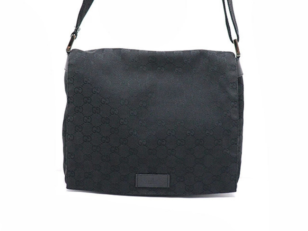 Gucci Messenger Shoulder Bag Canvas GG Black